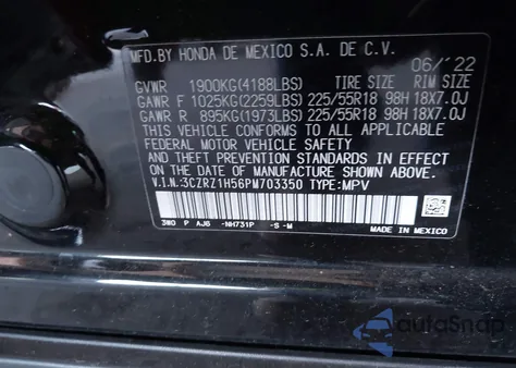 2023 Honda Hr-V Sport из США, поврежденный, VIN 3CZRZ1H56PM703350